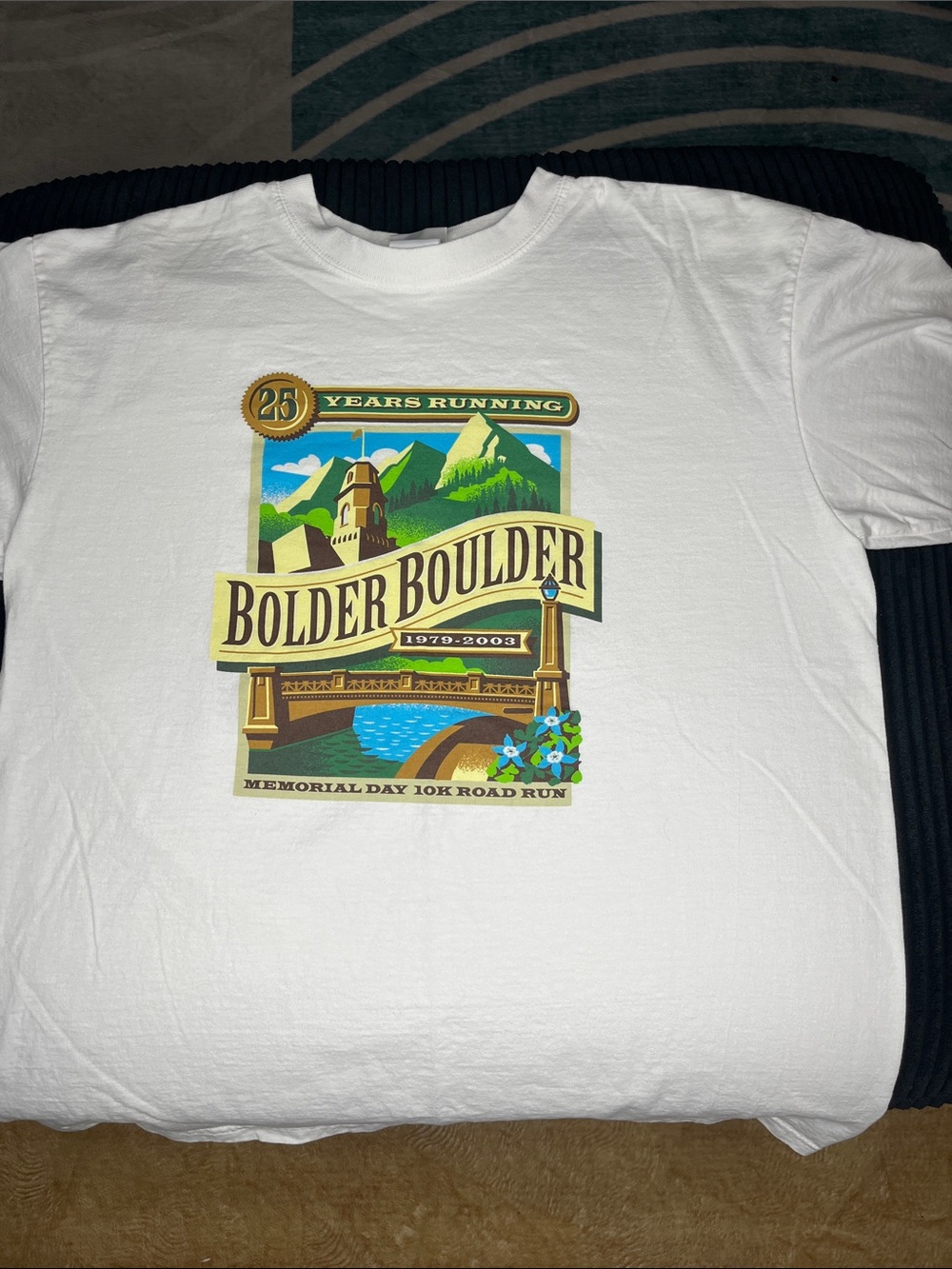 Vintage New Balance 2003 Boulder Boulder Colorado 10K Run White 25th Shirt Sz L